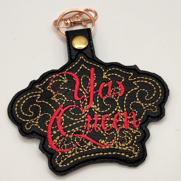Embroidered Keychain Crown Yas Queen Black, Hot Pink, Gold Handmade New - Picture 1 of 3